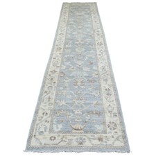 3'x13'7" Gray Afghan Angora Ushak Pure Wool Hand Knotted Runner Rug R70188