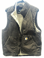 Carhartt Mens M Brown Loose Fit Sherpa Lined Full Zip Vest Stand-Up Collar