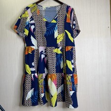 Unbranded Women's Short Sleeve V-Neck Casual Tiered Midi Colorful  Dress Large