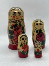 Vintage Nesting Dolls Russian Wooden Matryoshka Babushka Hand Made Set Of 4
