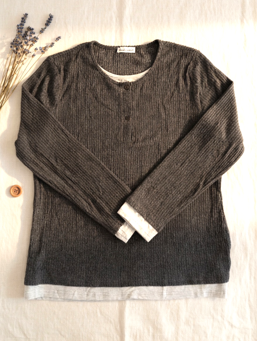 🧥 Women’s Ribbed Long Sleeve Top Casual Round Neck Button Knit Shirt Basic 2XL