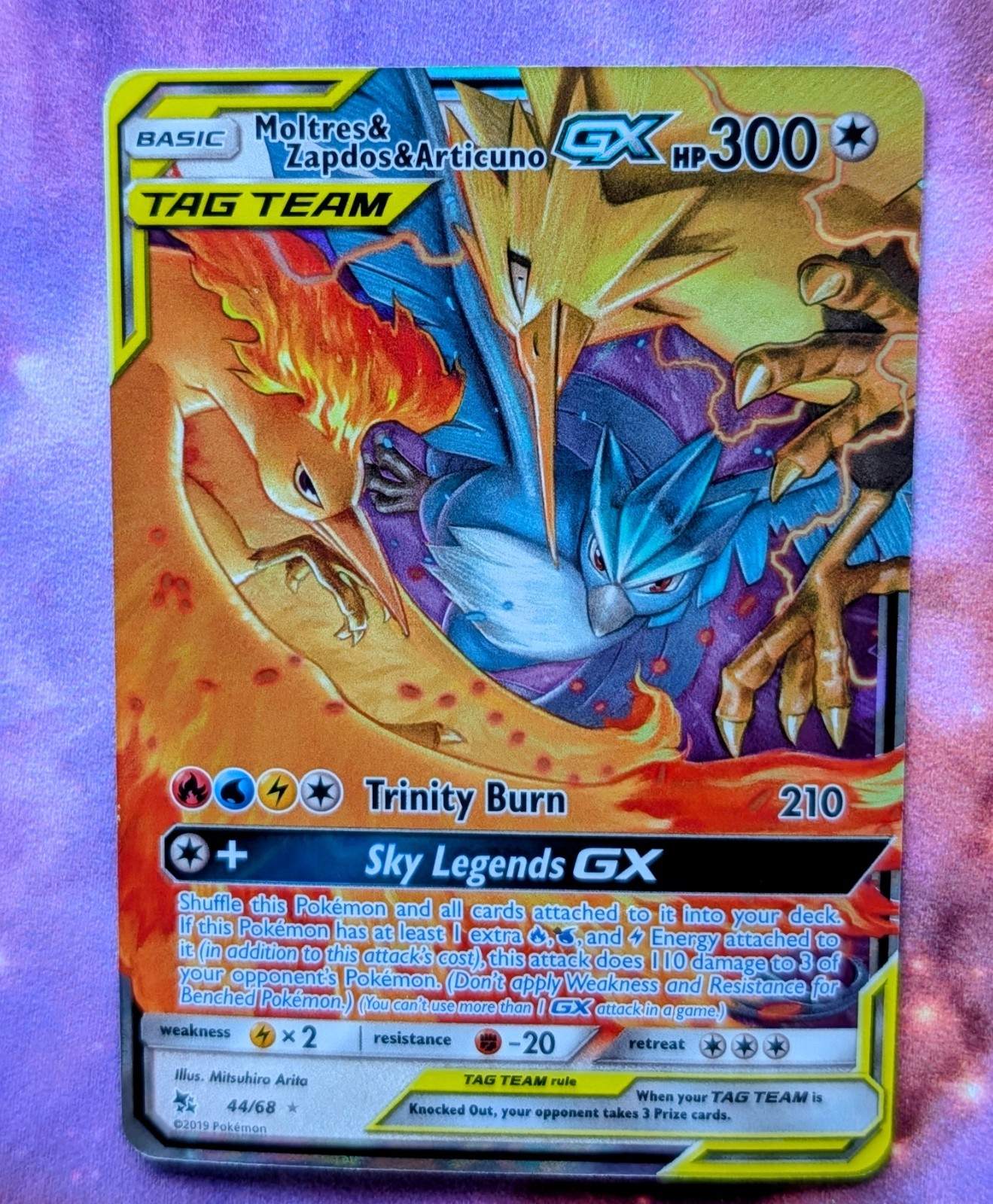 Pokemon Moltres Zapdos Articuno GX 44/68 Hidden Fates Tag Team Ultra Rare Holo