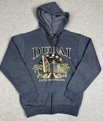 Dubai Hoodie Mens Med Full Zip United Arab Emirates Graphic Dubshi Blue Gray