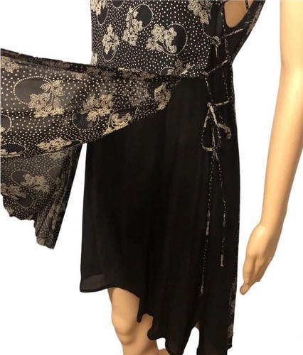Vestido vintage Lotus negro indio seda natural organza doble capa corbata lateral talla M - Imagen 7 de 15