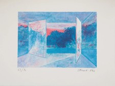 Pierre GARCIA-FONS : Intérieur surréaliste bleu, Lithographie originale signée