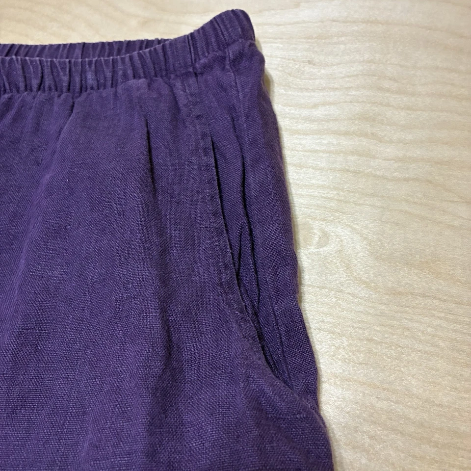 Flax Floods Wide Leg Linen Pants Women’s L Purple Lagenlook High Rise - Image 3 of 4