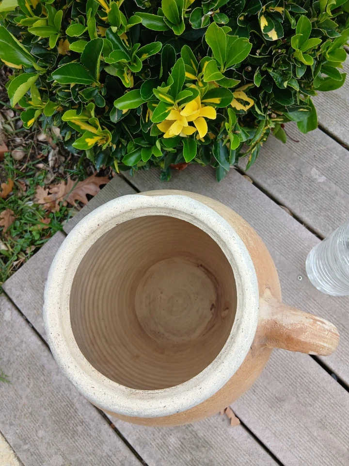 Très ancien grand pot en terre cuite vernissée, avec une anse, 19ème siècle - Photo 3/4