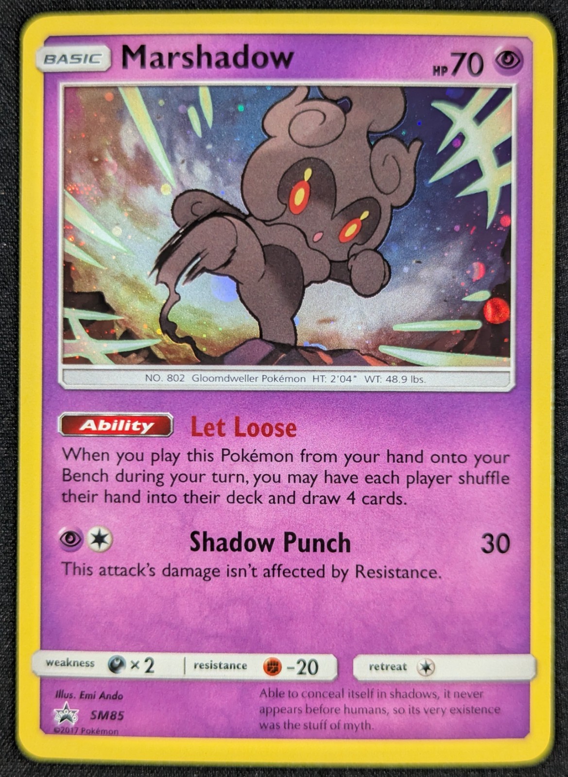 Marshadow 2017 Black Star Promo Cosmos Holo Rare Pokemon Card SM85 (NM)