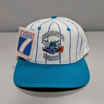 Rare NWT 90s Vintage Logo 7 Pin Stripped Hat NBA Charlotte Hornets