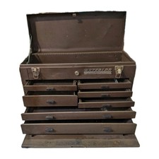 Vintage Waterloo Industrial 7 Drawer Machinist Tool Box Lined Brown Metal