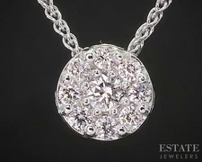 14k White Gold Natural .10ctw Diamond Cluster Ladies Necklace 1.7g 18"L i20103b