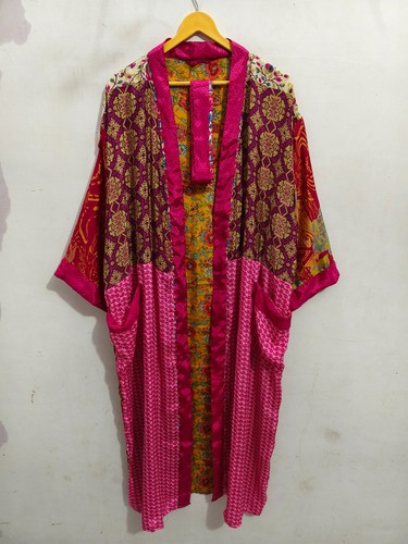 Indian Tunic Soft Bathrobe Silk Saree Kimono Women’s Beach wear, B-5335 - Picture 6 of 7