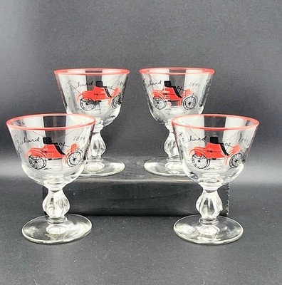  Vintage Set of 4 Libbey 1899 Red Packard Wine Manhattan Cocktail Glasses 4'' EUC