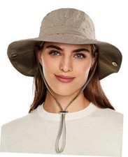 Waterproof Bucket Rain Hat for Women Wide Brim Summer UPF50+ One Size Khaki