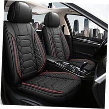 Leather Car Seat Covers Front Pair, Waterproof Faux Leather FRONT SET Black/Red