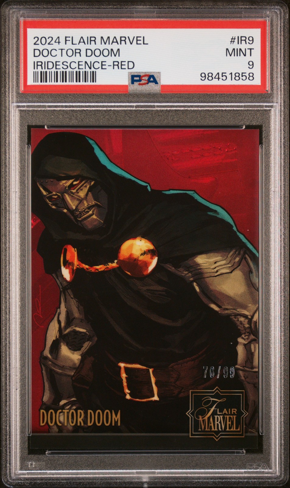2024 UD FLAIR MARVEL IRIDESCENCE RED #IR9 DOCTOR DOOM 76/99 PSA 9