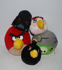 Angry Birds Plush Lot of 5 Red Black Darth Girl Bird Helmet Pig Used
