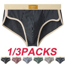 1,3packs Mens Briefs Boxer Underwear Cotton Stripes Breathable High Cut Panties