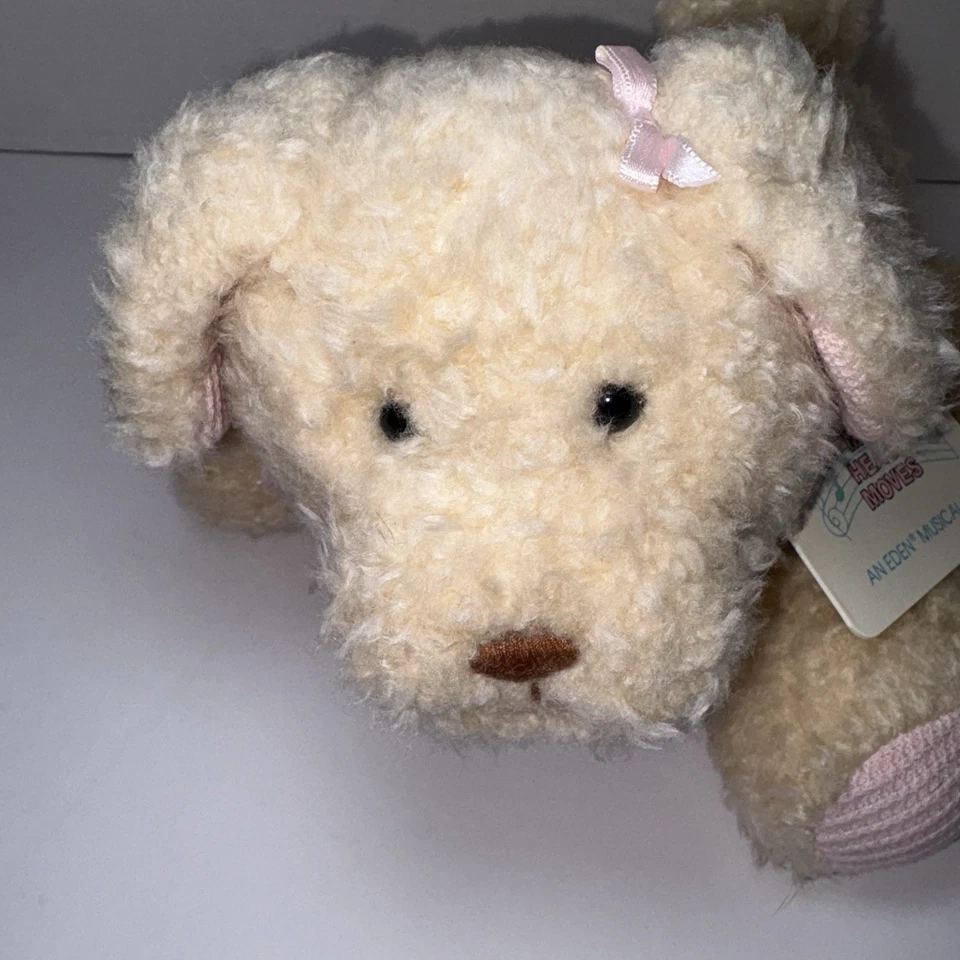Винтажная музыкальная 8-дюймовая плюшевая голова Eden Puppy Dog Wind-Up движется вафли вязаные лапы - Изображение 4 из 4