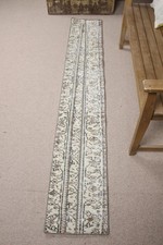 Turkish Runner Rug, 1,2x7,5 ft Vintage Rug, White Check Wool Rug