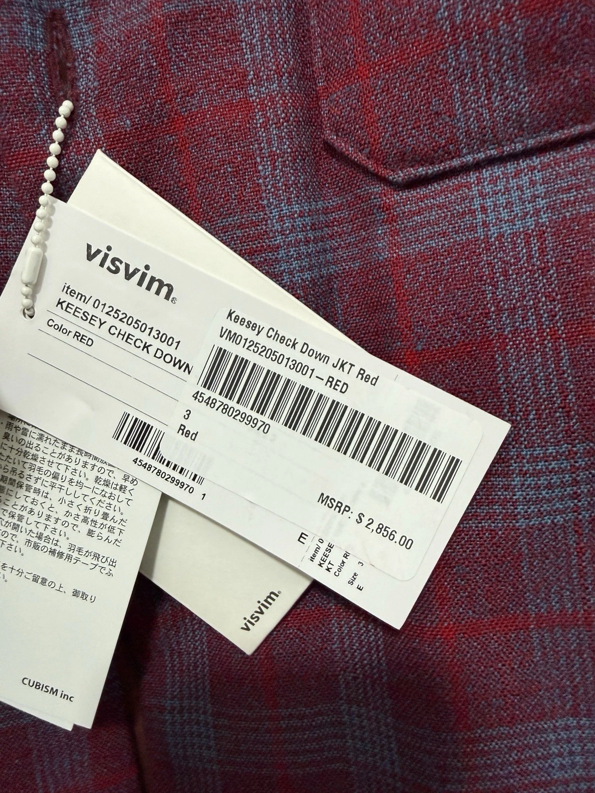 visvim Keesey Check Down JKT Red Plaid Twill Button Jacket 3/L $2856 Retail image 2