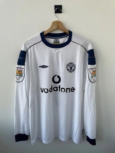 Maillot Manchester United 2001/2002 Umbro Away Manches Longues - Taille L, Blanc, Joueur David Beckham