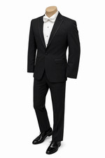 Men's Jean Yves Black Tuxedo One Button with Satin Trimmed Peak Lapels 52R 46W