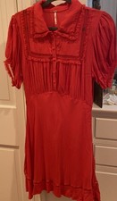 Women's Free People Red Short Sleeve Button Front Dress, Size M