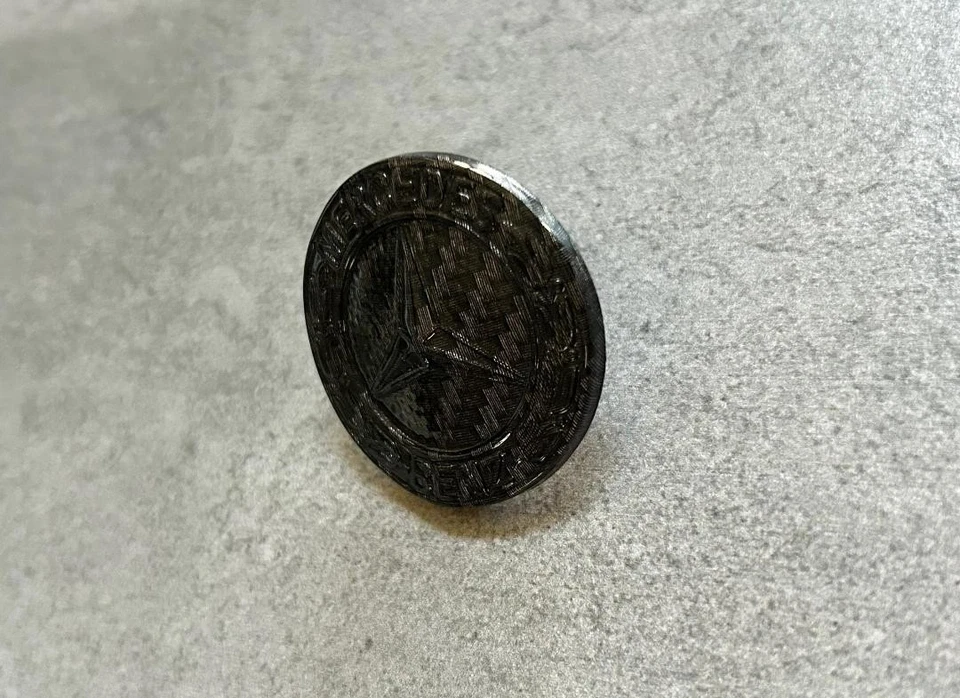 Mercedes-Benz W126 Black Carbon Fiber Effect OEM Grille Star Emblem 240D 300SE - Image 3 of 4