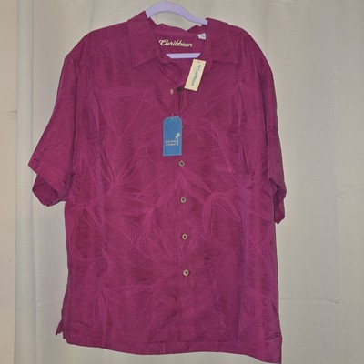 NWT Caribbean Roundtree Yorke 2XB Bright Berry  S/S Modal Shirt Cruise Tropical