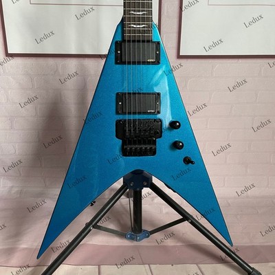 Custom King V-Style Electric Guitar Metallic Blue,EMG Pickups,Floyd Rose Tremolo