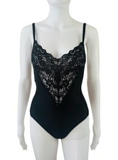 Vintage 80s Lady Lynne Black Floral Rose Lace Teddy Size XS/S Gothic Boudoir