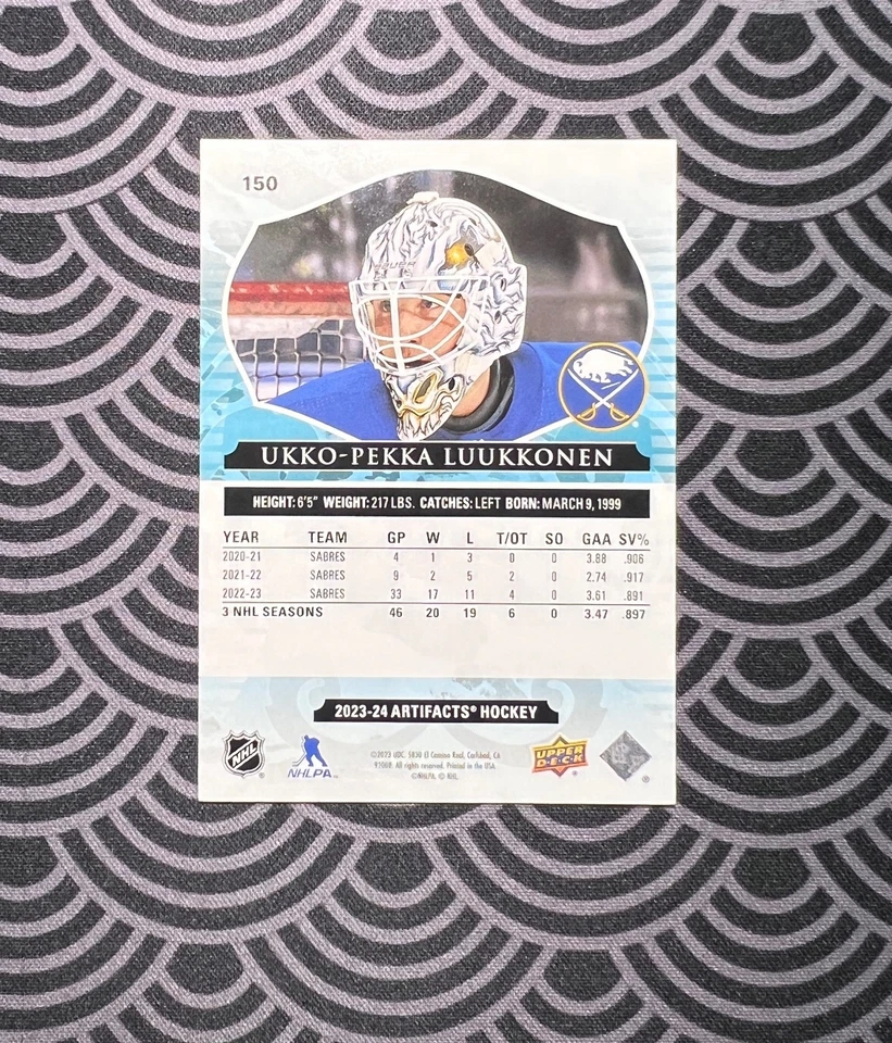 2023-24 Upper Deck Artifacts #150 Ukko-Pekka Luukkonen Leather 5/10 - Image 2 of 2