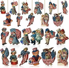 Panelee 24 Pcs 4Th of July Ornaments Vintage Patriotic Tree Ornaments Wooden Mem