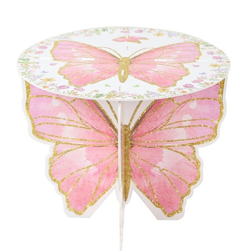 2 White Pink Glitter Butterfly Cake Stands Wedding Party Events Home Decorations - 第 1/9 張圖片