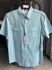 NWT Calvin Klein men  s cotton Teal Blue Classic Button Up Shirt SZ:S Orig 69.50