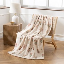 Cartoon Fleece Throw Blanket, Cute Animal Characters Plush Home Decor, Soft L...
