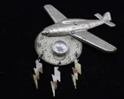 ~ US MILITARY AIR FORCE ~ WW2 Trench Art ~ Airplane Compass Broach ~