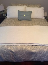 Pottery Barn Queen Duvet Cover Gray Damask + ...