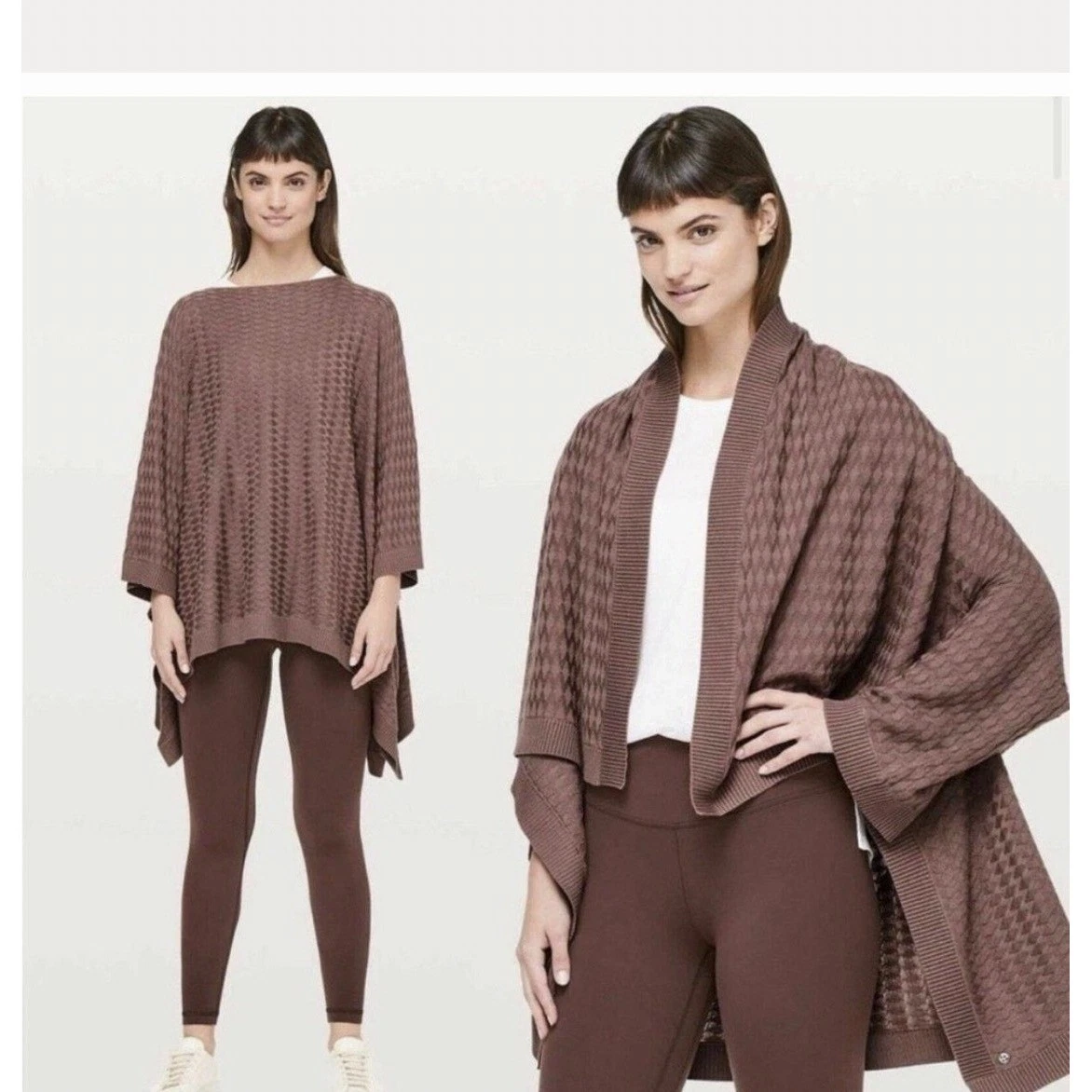 Lululemon Poncho Mauve Brown Forward Flow Textured Knit Cashmere Blend Wrap