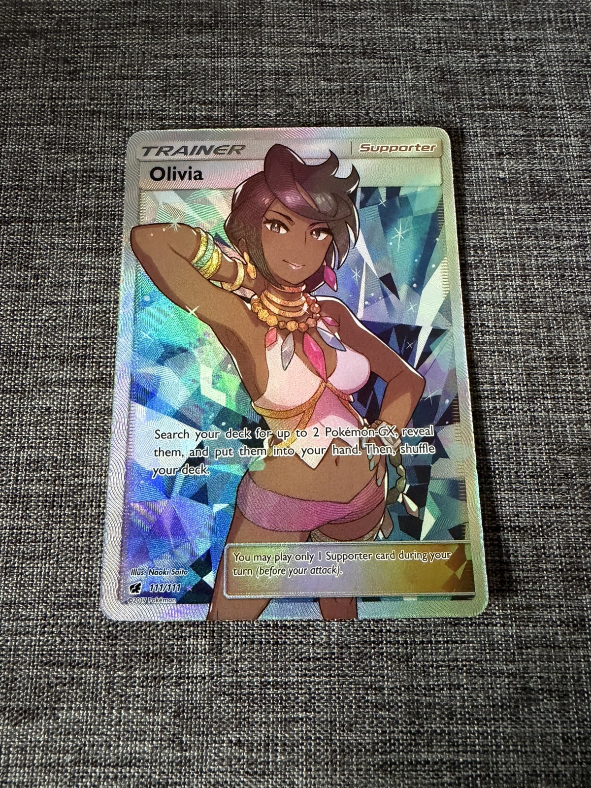 POKEMON SUN & MOON CRIMSON INVASION OLIVIA FULL ART TRAINER 111/111 NEAR MINT