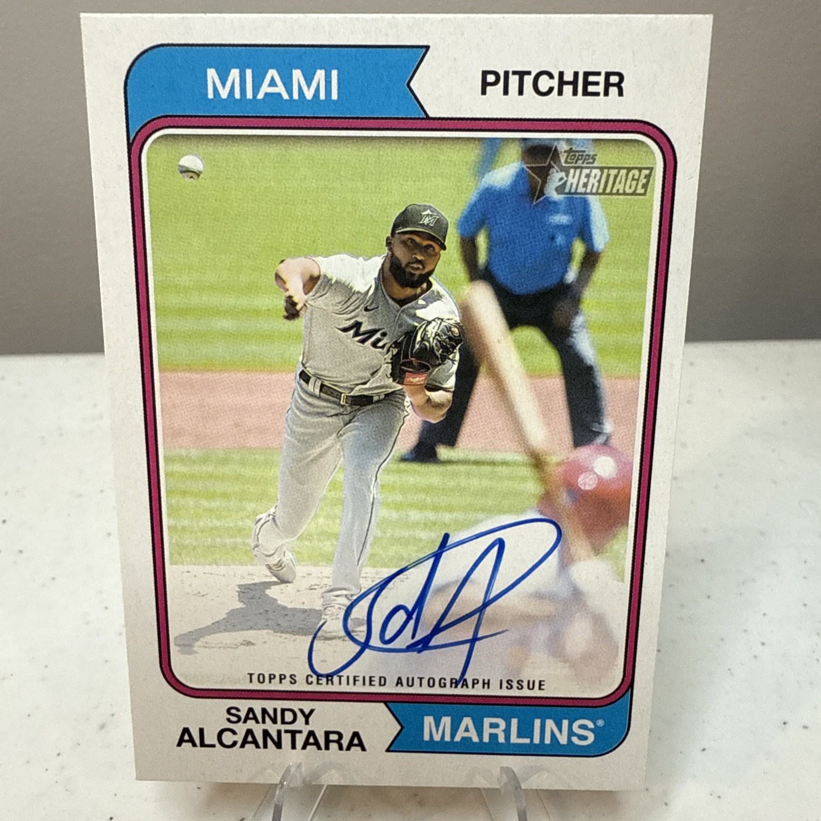 2023 Topps Heritage - Real One Auto Sandy Alcantara #ROA-SA (AU) Miami Marlins