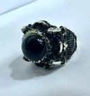 925 Sterling Silver Castle-Wall Engraved Ring with Round Black Onyx - Size 8 US