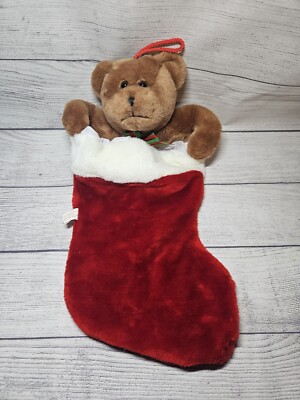 Vtg Christmas Teddy Bear Plush MEDIUM Stocking - 17.5'' Long - 1980s - Calplush