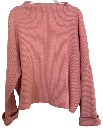 H&M Sweater Ribbed Knit Pink Oversized Cropped Women’s XXL Mock Neck 90’s Y2K - Picture 5 of 14