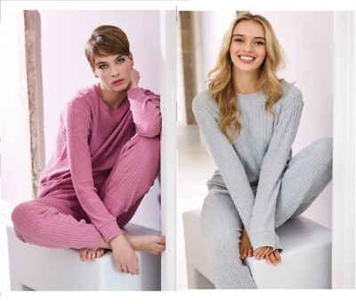 HAUSANZUG PYJAMA DAMEN JUGEND BAUMWOLLE INTERLOCK WINTER RUNDHALS JADEA