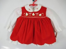 Vintage 80s 90s Baby Togs Embroidered Pinafore Dress 6-9 Months Red Velvet