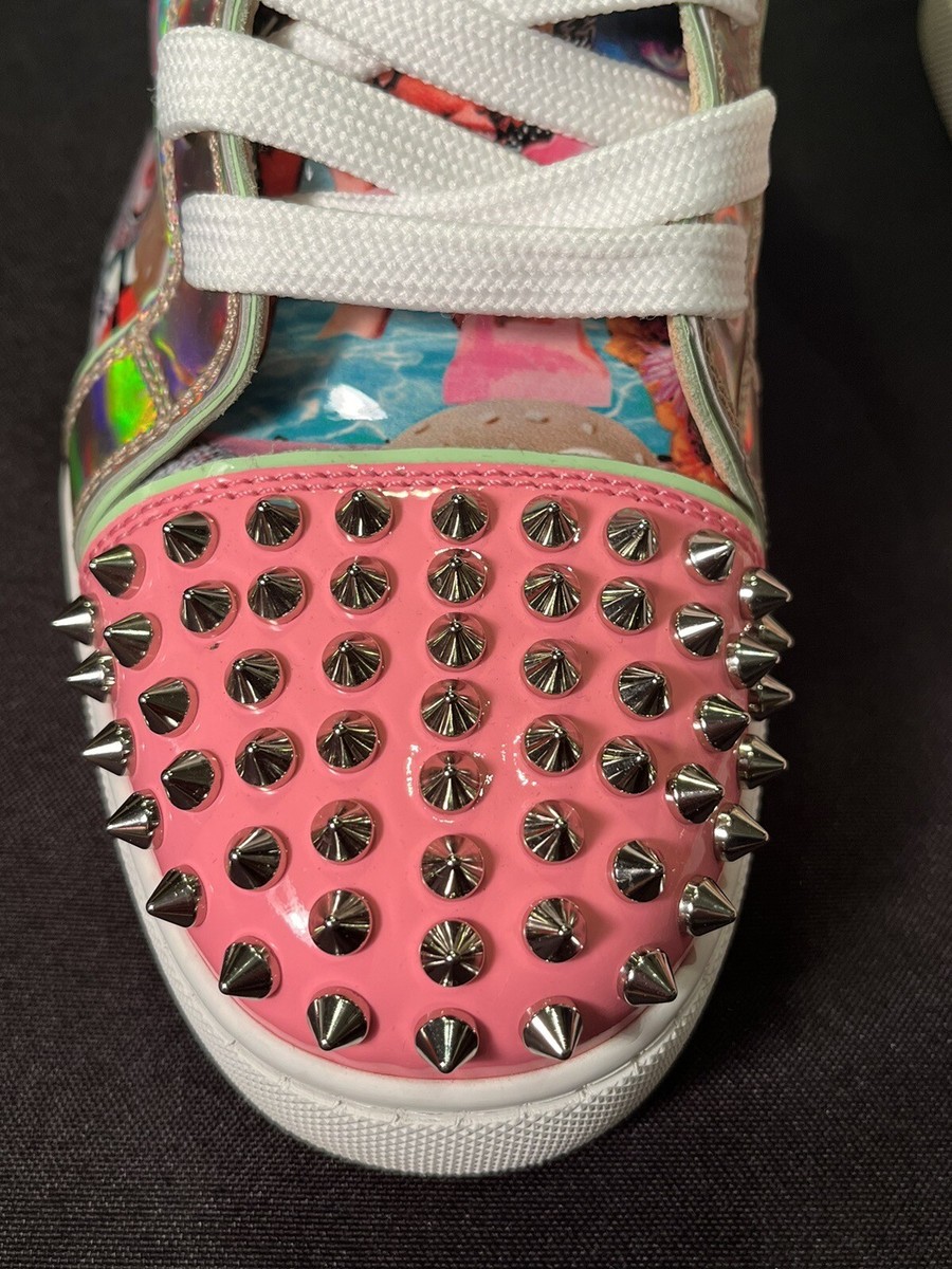 CHRISTIAN LOUBOUTIN SPIKED HOLOGRAM HIGH TOPS SNEAKERS SHOES 38.5