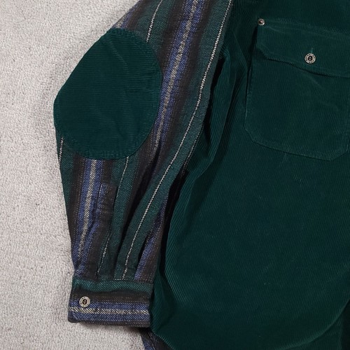 Vintage On The Brink Mens Corduroy Button Up Shirt XL 80s 90s Elbow Pads Green - Picture 13 of 17