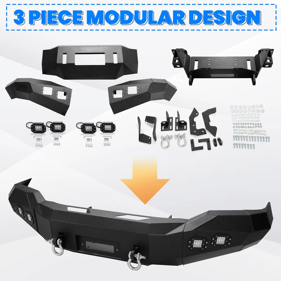 For Toyota Tundra 2007-2013 Front Bumper Steel Winch Ready Black Powder Foto 3 de 4